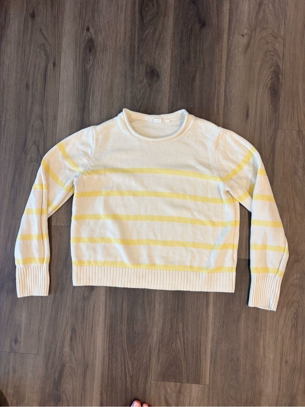 Women’s Cream and Yellow Stripe Crewneck Sweater